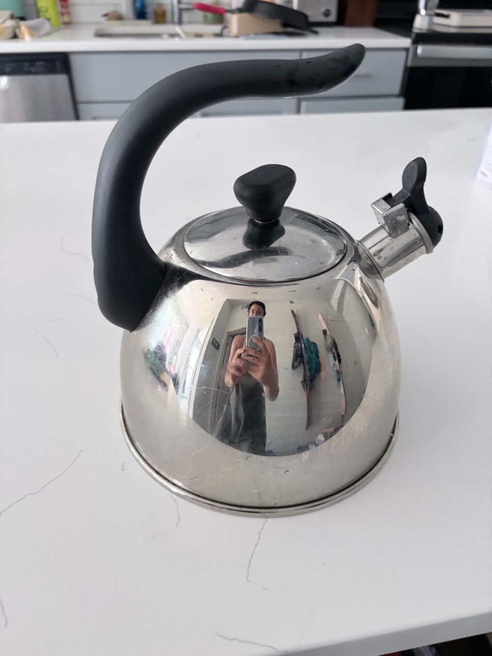 Stainless Steel Whistling Tea Kettle with Black Handle - Picture 3 of 6
